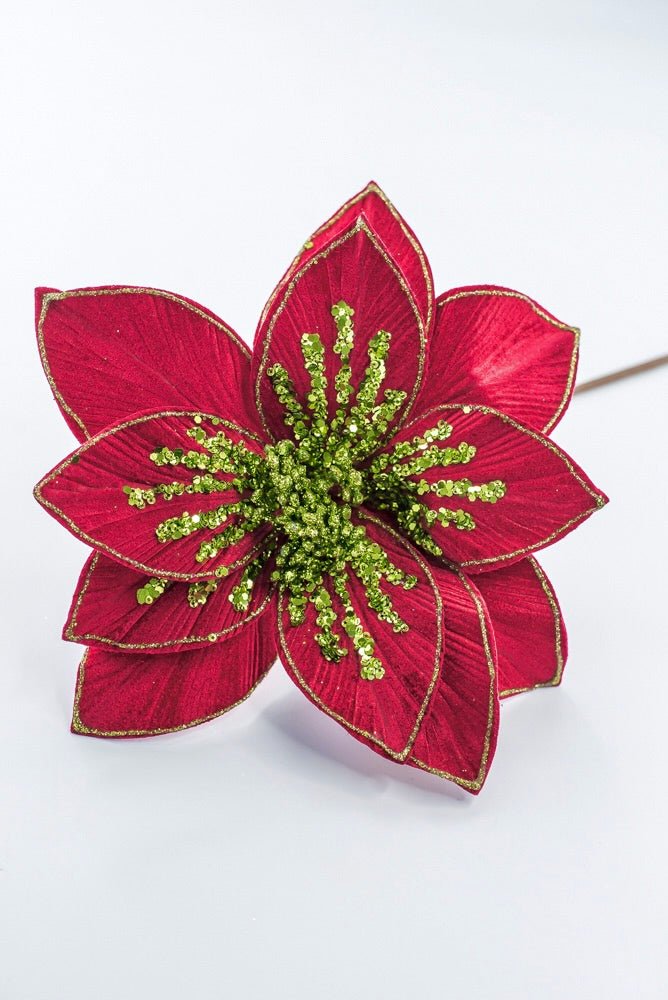 Artificial Red & Apple Green Glitter Poinsettia Stem - 22" - Greenery MarketArtificial Flowers251512