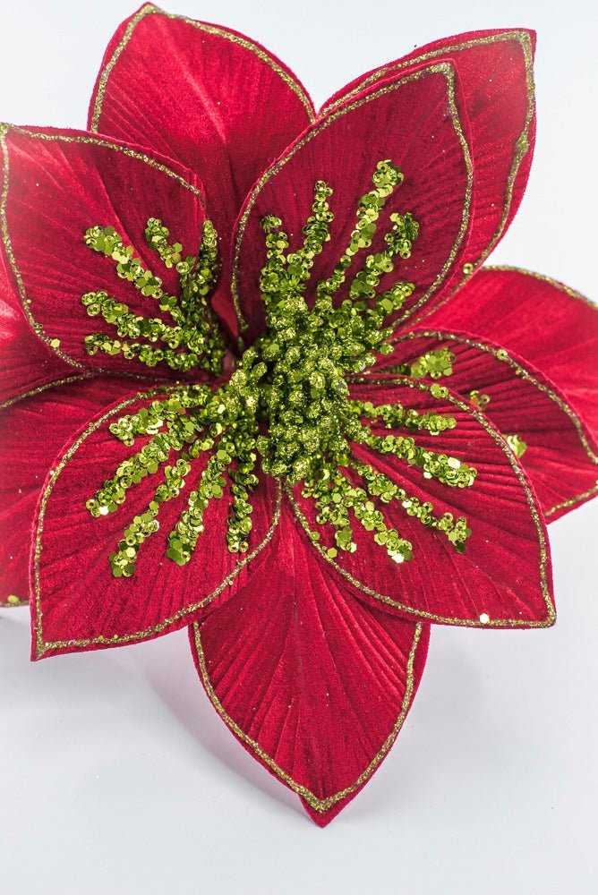 Artificial Red & Apple Green Glitter Poinsettia Stem - 22" - Greenery MarketArtificial Flowers251512