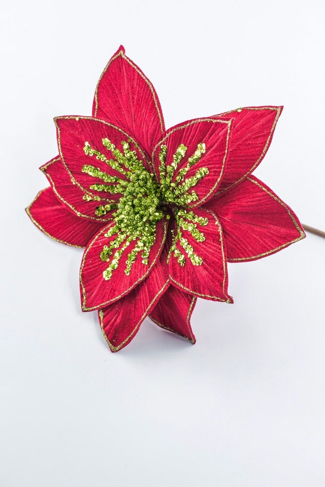 Artificial Red & Apple Green Glitter Poinsettia Stem - 22" - Greenery MarketArtificial Flowers251512