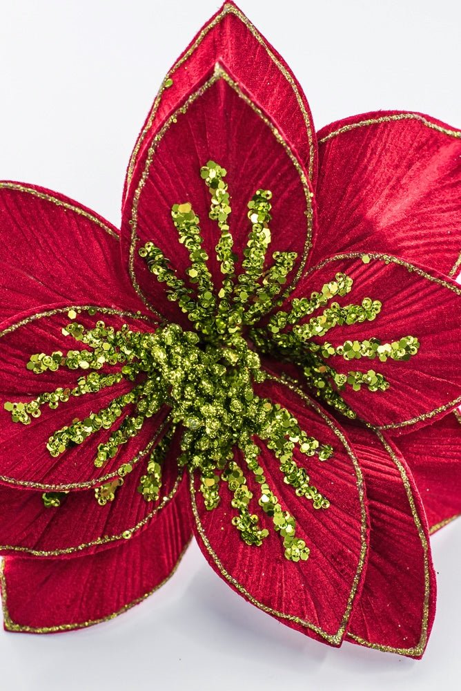 Artificial Red & Apple Green Glitter Poinsettia Stem - 22" - Greenery MarketArtificial Flowers251512