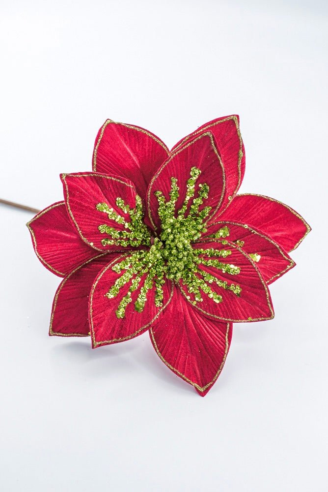 Artificial Red & Apple Green Glitter Poinsettia Stem - 22" - Greenery MarketArtificial Flowers251512
