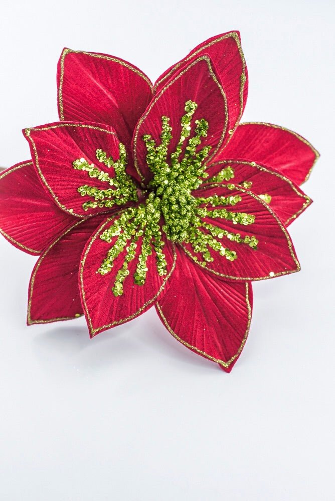 Artificial Red & Apple Green Glitter Poinsettia Stem - 22" - Greenery MarketArtificial Flowers251512