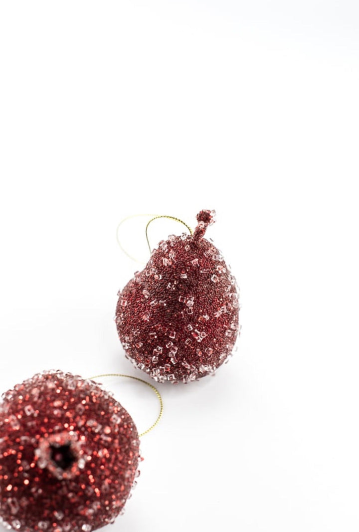 Artificial Red Beaded Pomegranate, Pear & Apple - 3-4" SET Of 3 Assorted Ornaments - Greenery MarketArtificial Fruit277974