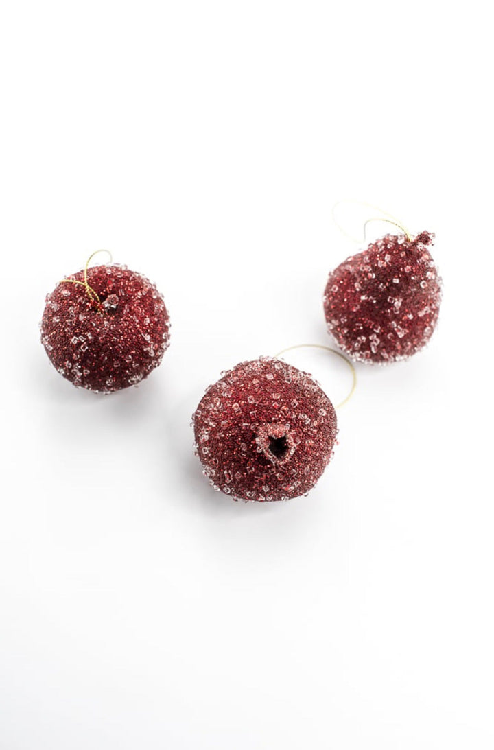 Artificial Red Beaded Pomegranate, Pear & Apple - 3-4" SET Of 3 Assorted Ornaments - Greenery MarketArtificial Fruit277974