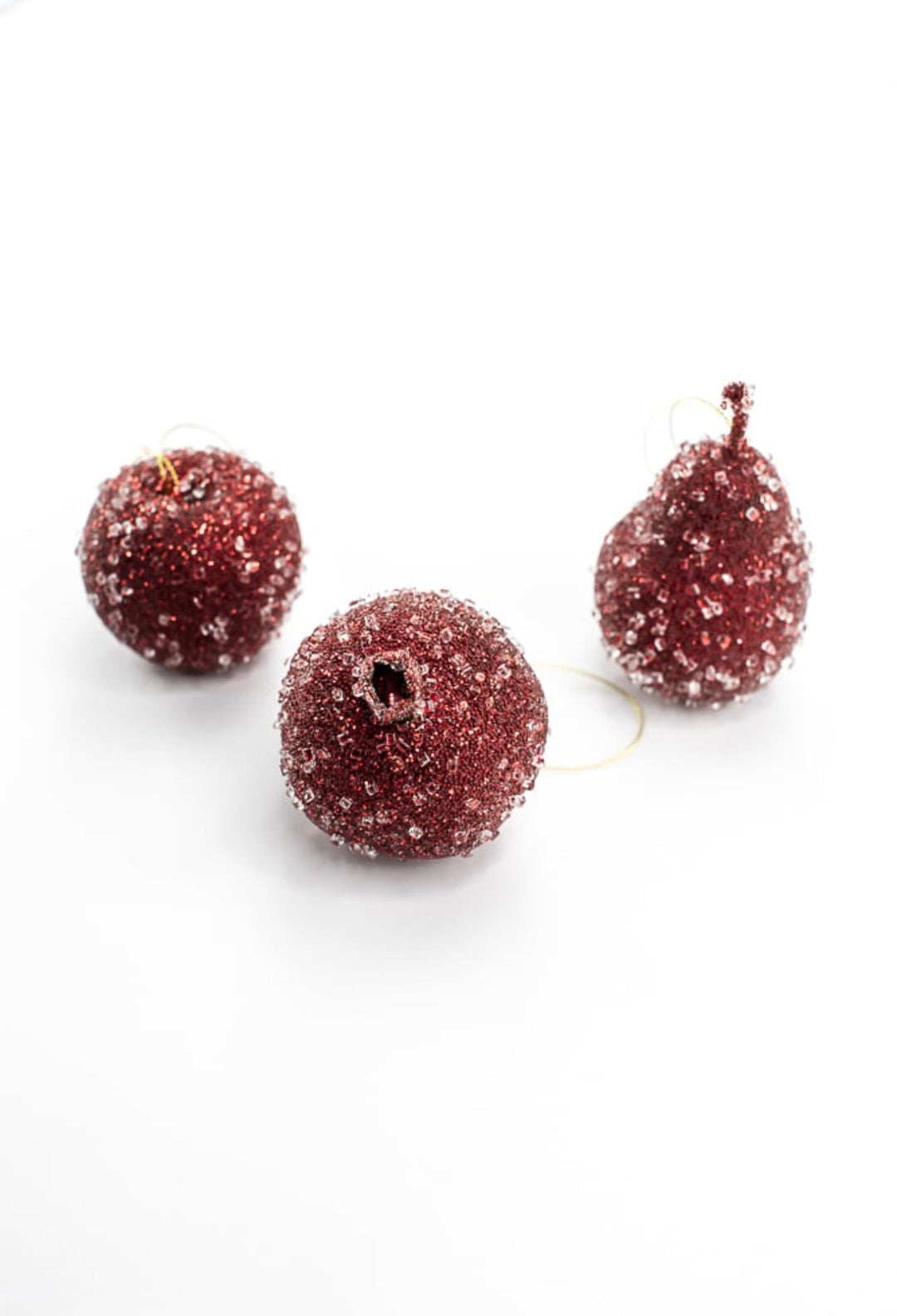 Artificial Red Beaded Pomegranate, Pear & Apple - 3-4" SET Of 3 Assorted Ornaments - Greenery MarketArtificial Fruit277974