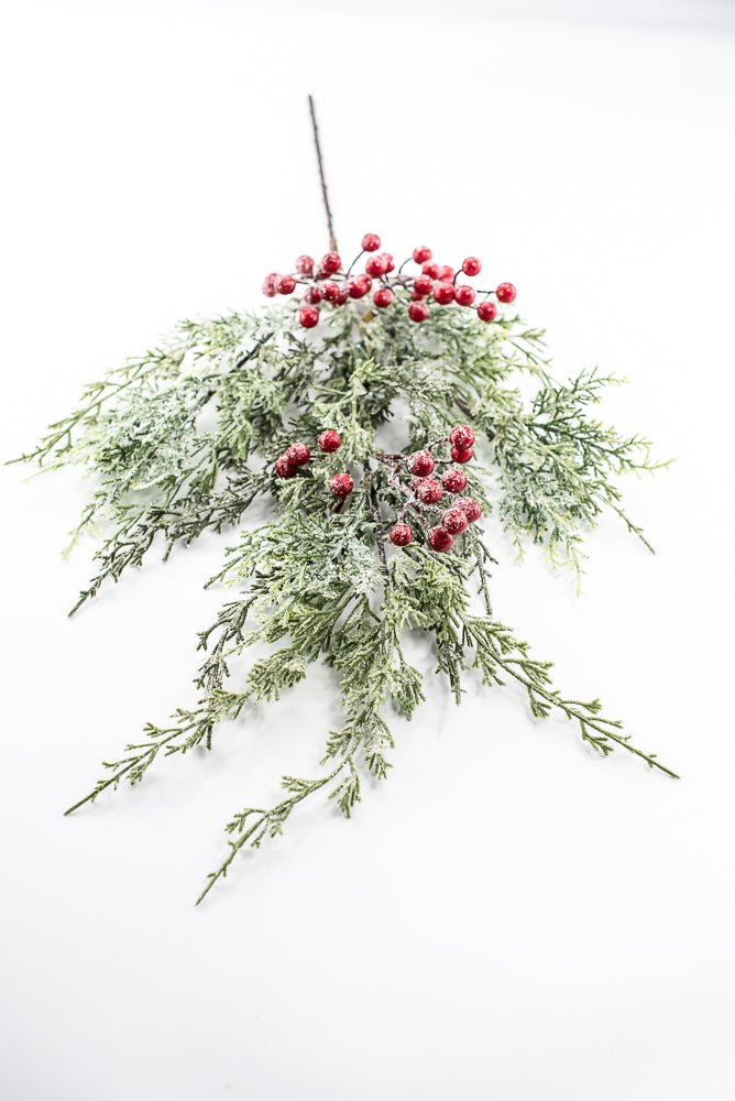 Artificial Red Berries & Green Cedar Spray - 31" - Greenery MarketArtificial Flowers282409