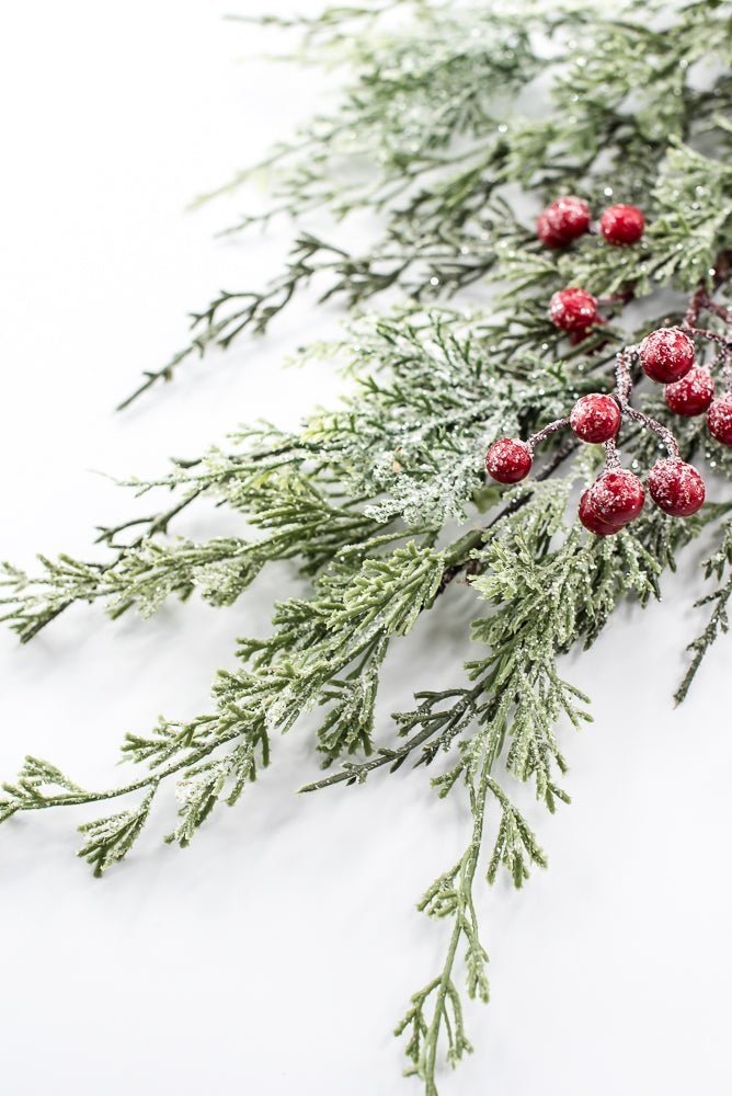 Artificial Red Berries & Green Cedar Spray - 31" - Greenery MarketArtificial Flowers282409