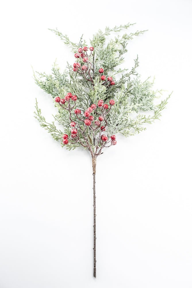 Artificial Red Berries & Green Cedar Spray - 31" - Greenery MarketArtificial Flowers282409