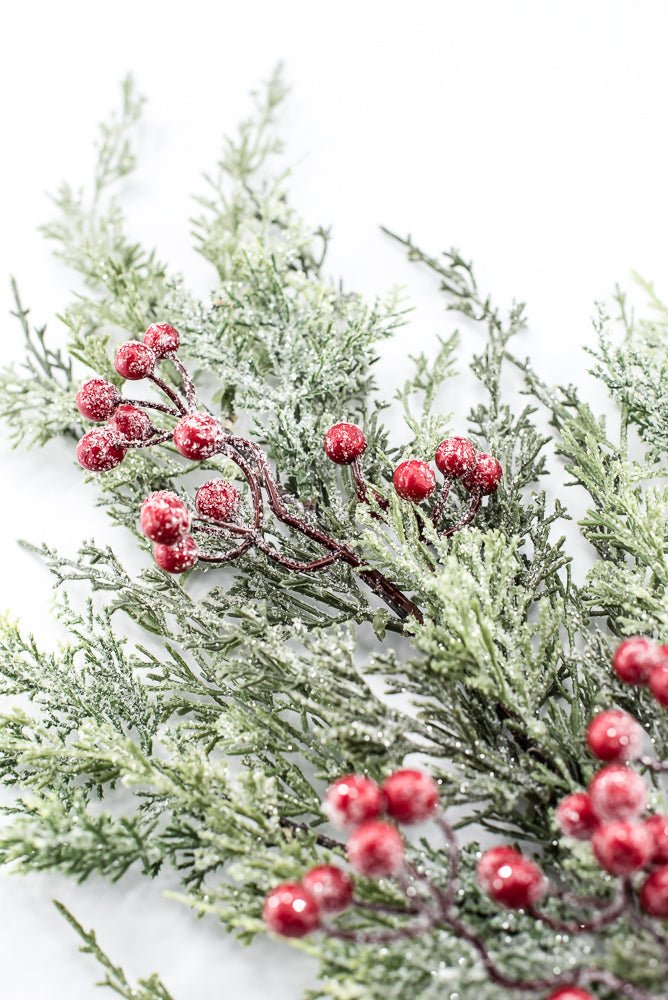 Artificial Red Berries & Green Cedar Spray - 31" - Greenery MarketArtificial Flowers282409