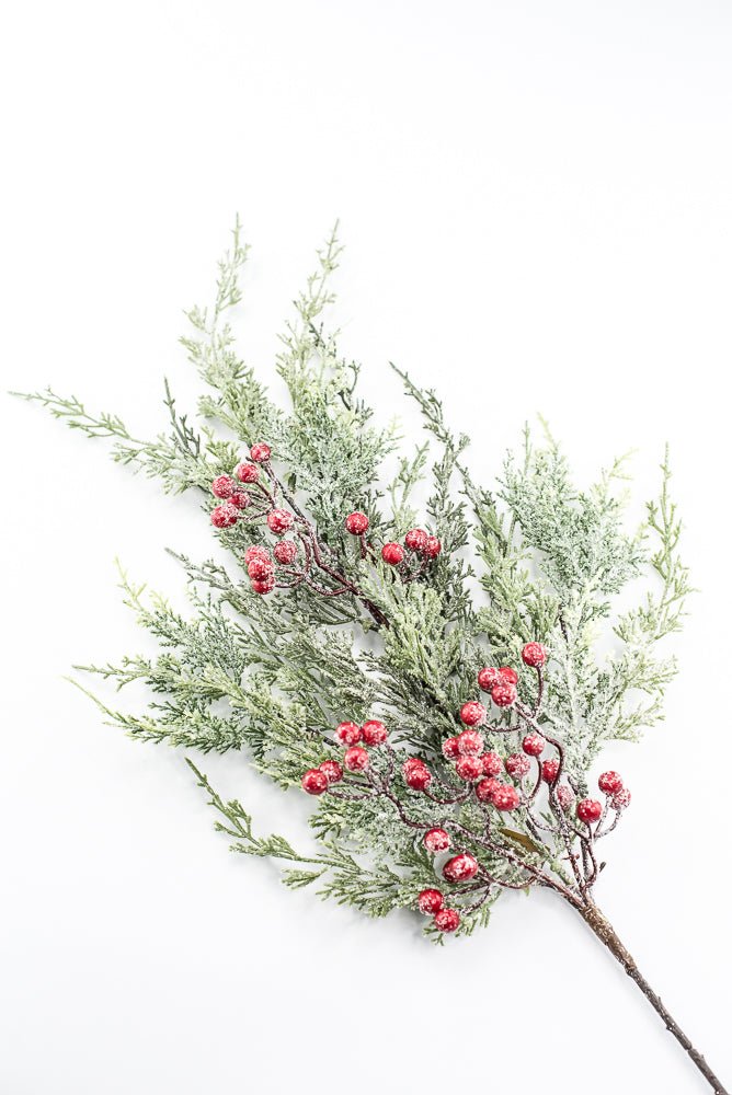 Artificial Red Berries & Green Cedar Spray - 31" - Greenery MarketArtificial Flowers282409
