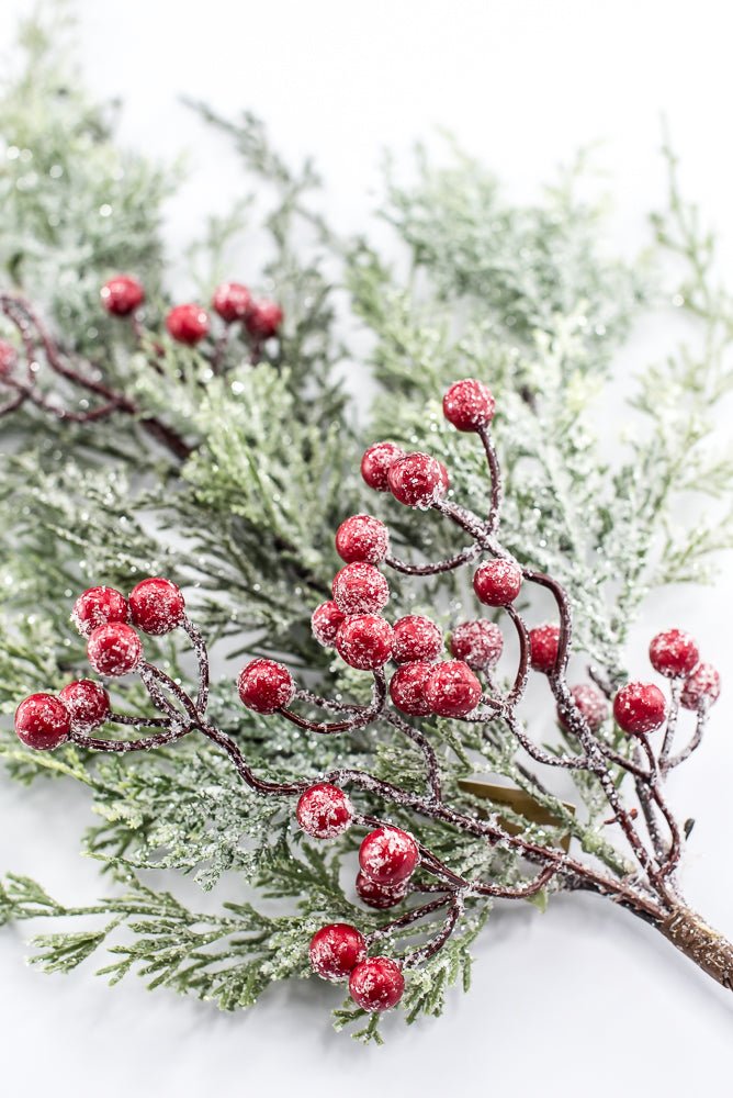 Artificial Red Berries & Green Cedar Spray - 31" - Greenery MarketArtificial Flowers282409