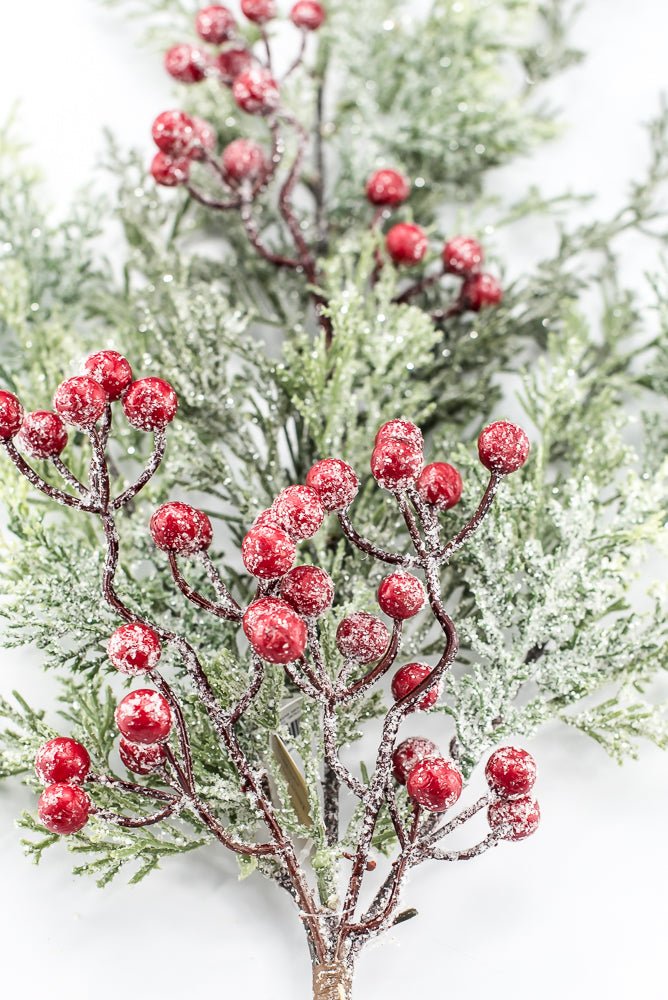 Artificial Red Berries & Green Cedar Spray - 31" - Greenery MarketArtificial Flowers282409