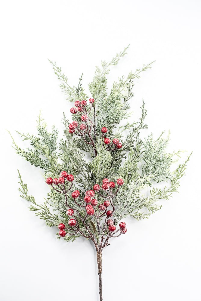 Artificial Red Berries & Green Cedar Spray - 31" - Greenery MarketArtificial Flowers282409