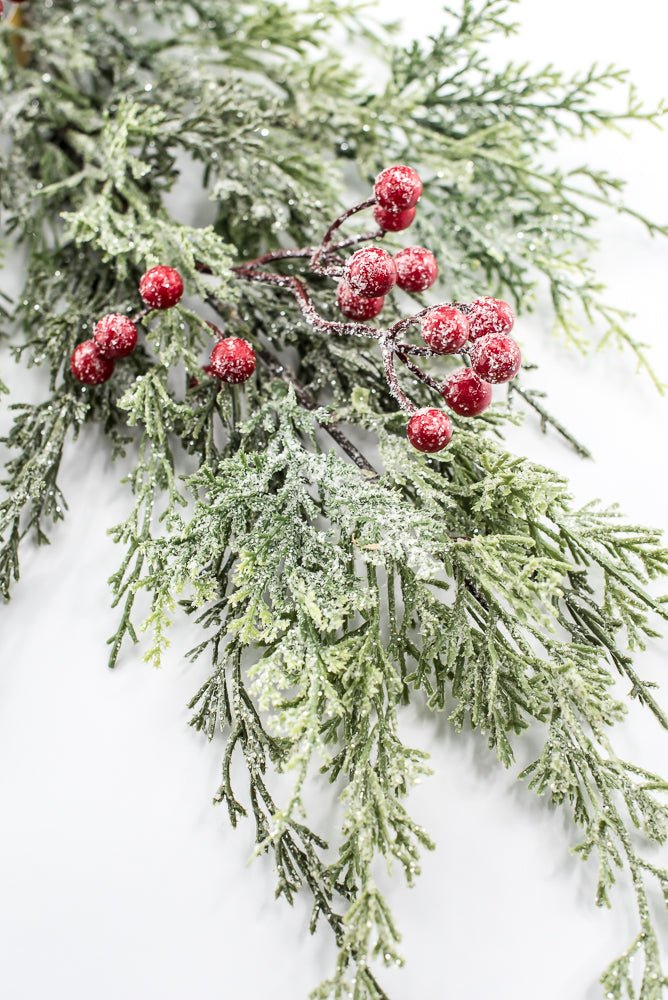 Artificial Red Berries & Green Cedar Spray - 31" - Greenery MarketArtificial Flowers282409