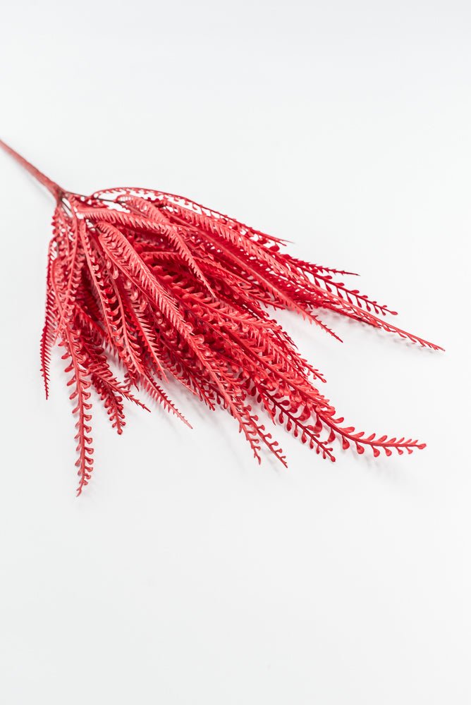 Artificial, Red Button & Sword Fern Leaves Bush - 19" - Greenery MarketArtificial Flora57495RD