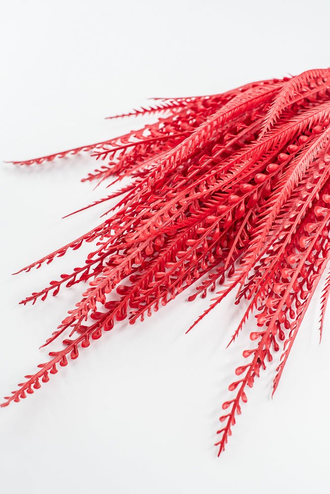 Artificial, Red Button & Sword Fern Leaves Bush - 19" - Greenery MarketArtificial Flora57495RD