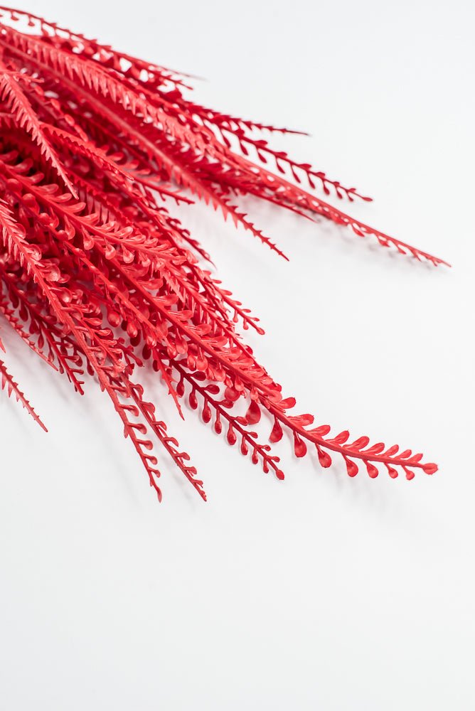 Artificial, Red Button & Sword Fern Leaves Bush - 19" - Greenery MarketArtificial Flora57495RD