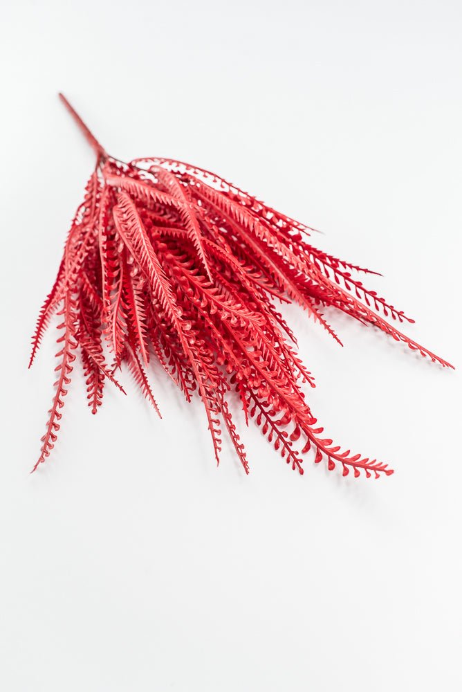 Artificial, Red Button & Sword Fern Leaves Bush - 19" - Greenery MarketArtificial Flora57495RD