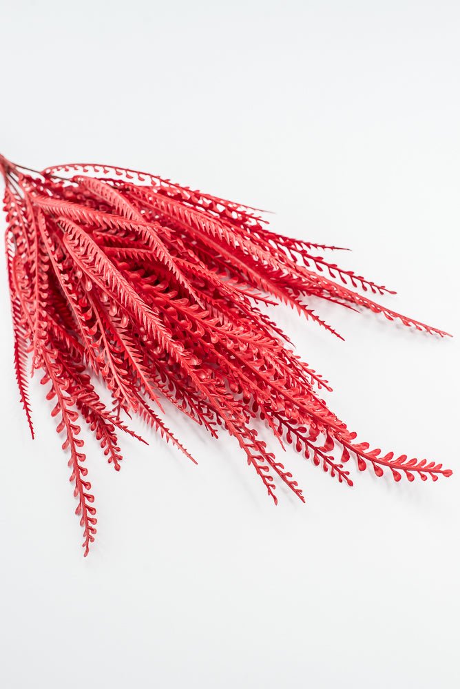 Artificial, Red Button & Sword Fern Leaves Bush - 19" - Greenery MarketArtificial Flora57495RD