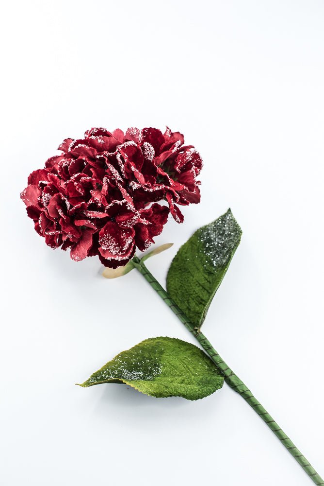 Artificial Red Frosted Hydrangea Stem - 26" - Greenery MarketArtificial Flowers235017