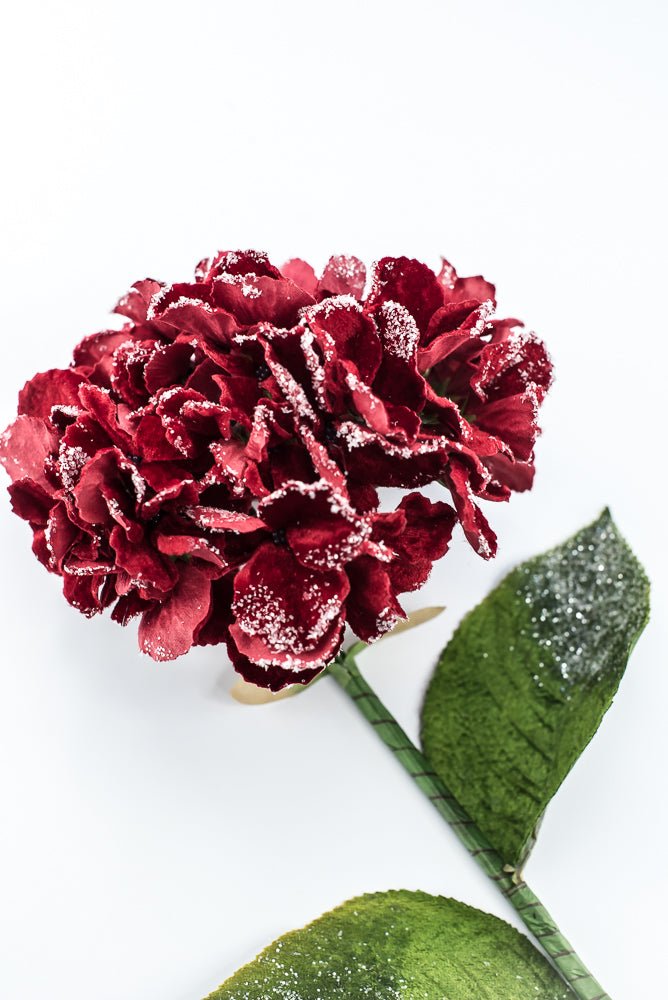 Artificial Red Frosted Hydrangea Stem - 26" - Greenery MarketArtificial Flowers235017