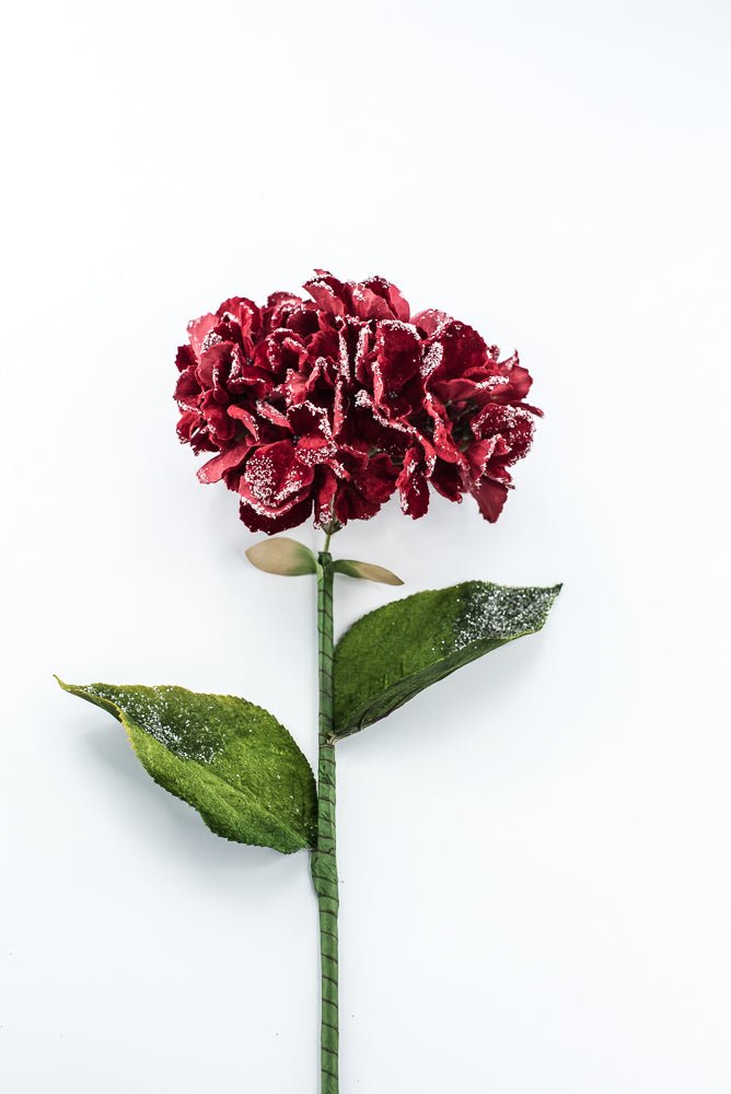 Artificial Red Frosted Hydrangea Stem - 26" - Greenery MarketArtificial Flowers235017