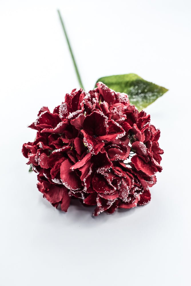 Artificial Red Frosted Hydrangea Stem - 26" - Greenery MarketArtificial Flowers235017