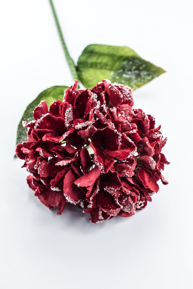 Artificial Red Frosted Hydrangea Stem - 26" - Greenery MarketArtificial Flowers235017
