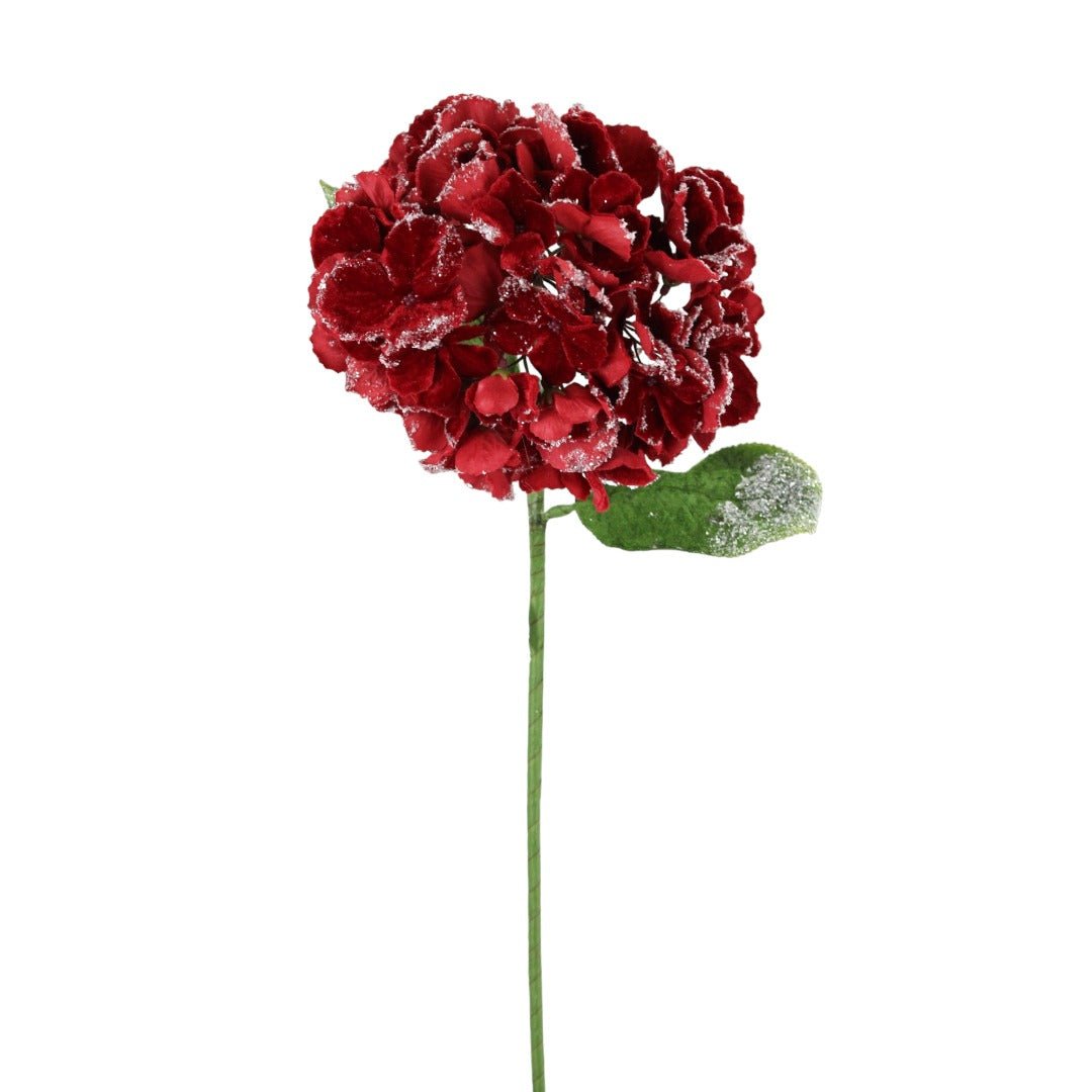 Artificial Red Frosted Hydrangea Stem - 26" - Greenery MarketArtificial Flowers235017