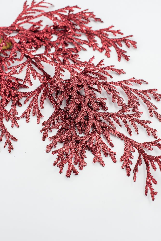 Artificial Red Glitter Flat Cedar Spray - 21" - Greenery MarketArtificial Flowers224728