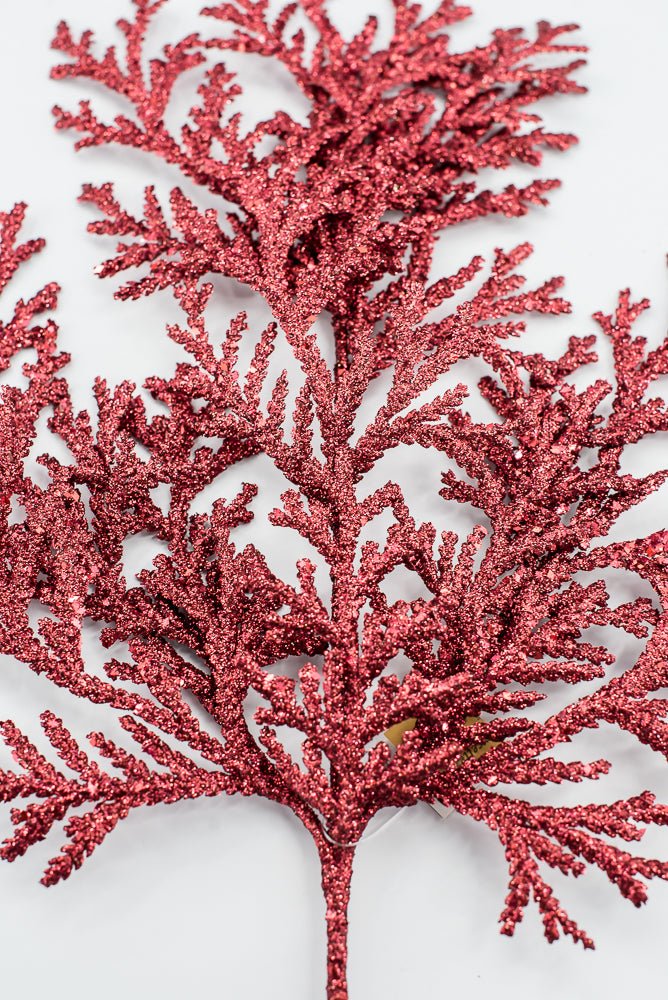 Artificial Red Glitter Flat Cedar Spray - 21" - Greenery MarketArtificial Flowers224728
