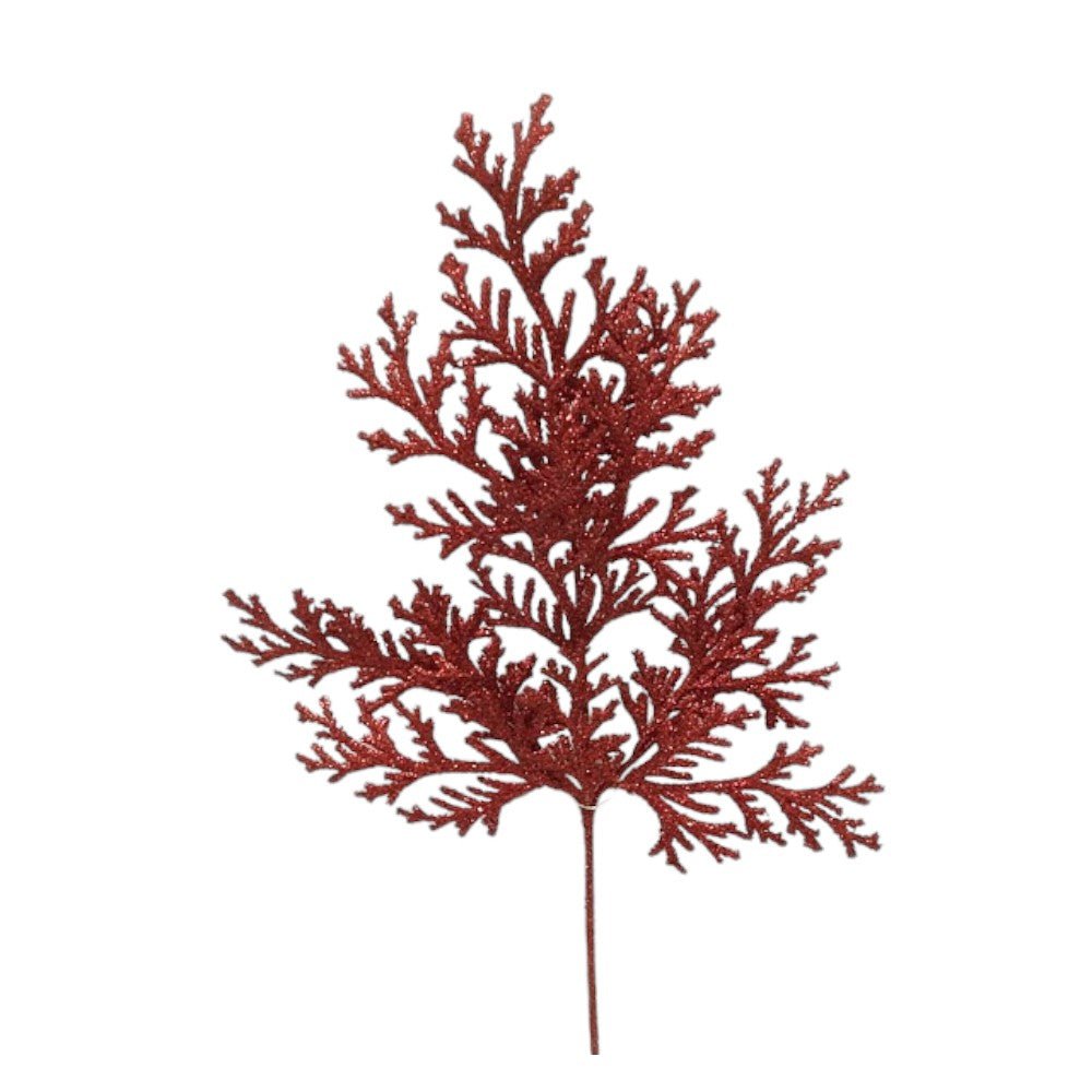 Artificial Red Glitter Flat Cedar Spray - 21" - Greenery MarketArtificial Flowers224728