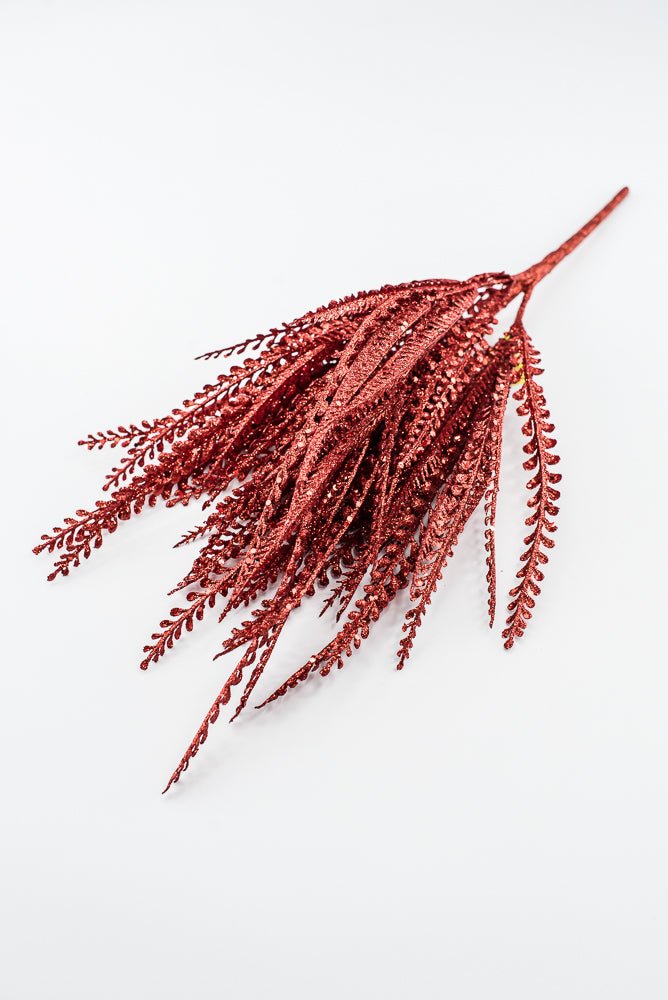 Artificial Red Glitter Mixed Button Leaves Bush - 19" - Greenery Market86928RD