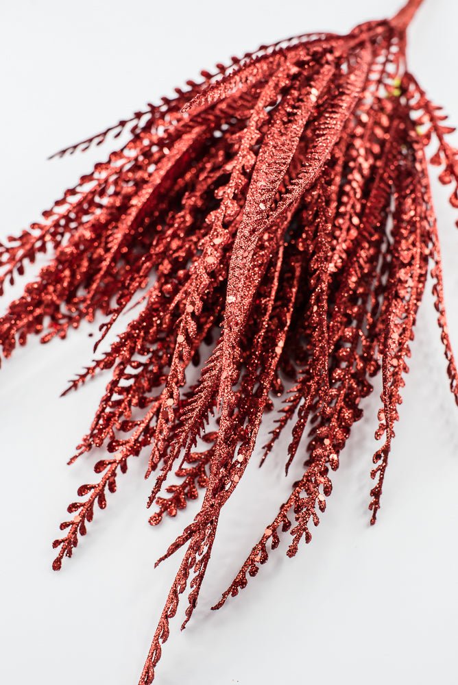 Artificial Red Glitter Mixed Button Leaves Bush - 19" - Greenery Market86928RD