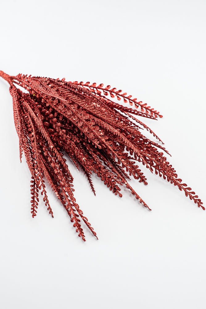 Artificial Red Glitter Mixed Button Leaves Bush - 19" - Greenery Market86928RD