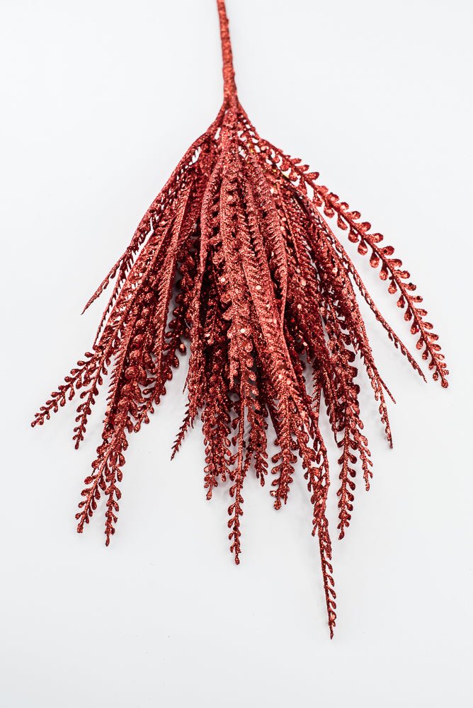 Artificial Red Glitter Mixed Button Leaves Bush - 19" - Greenery Market86928RD