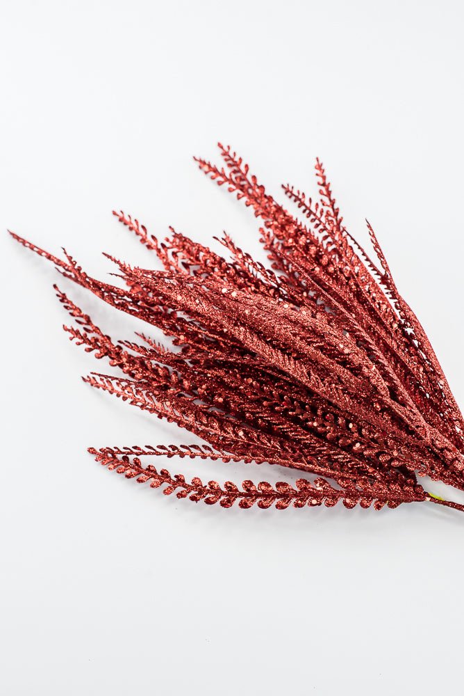 Artificial Red Glitter Mixed Button Leaves Bush - 19" - Greenery Market86928RD