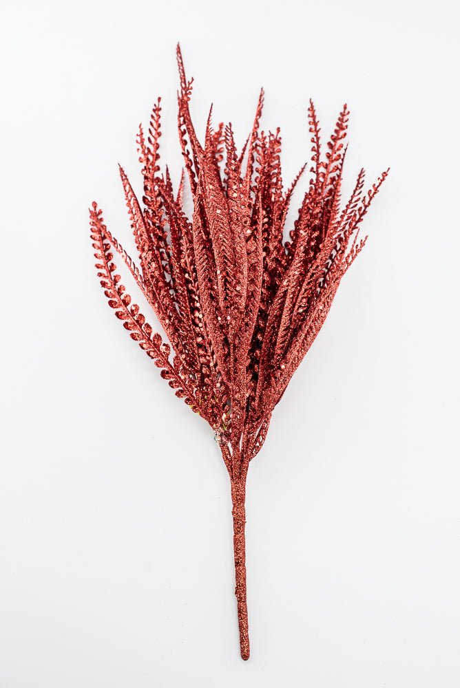 Artificial Red Glitter Mixed Button Leaves Bush - 19" - Greenery Market86928RD