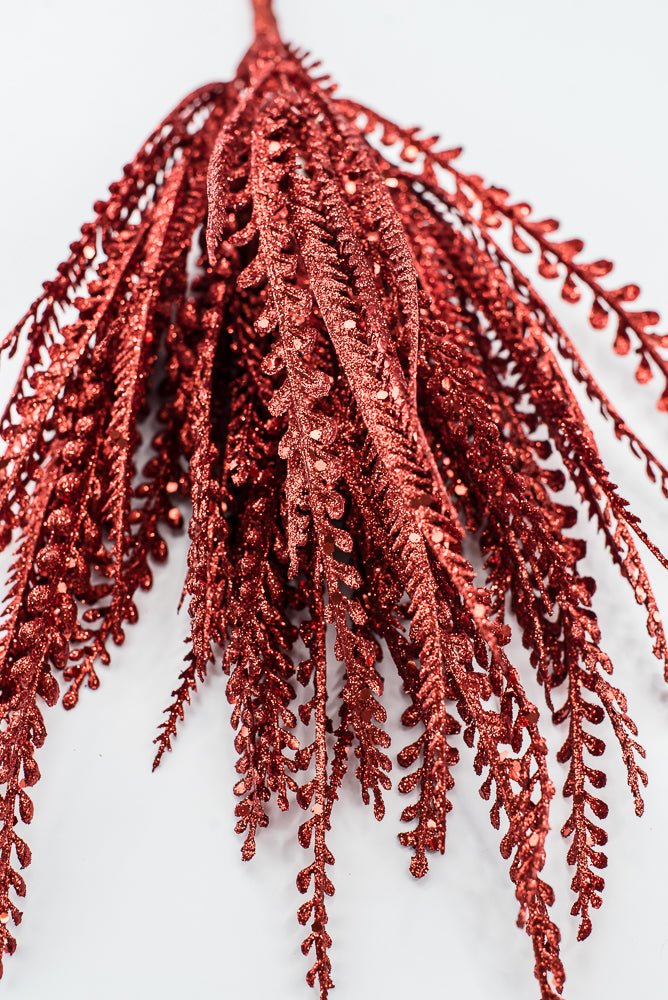 Artificial Red Glitter Mixed Button Leaves Bush - 19" - Greenery Market86928RD