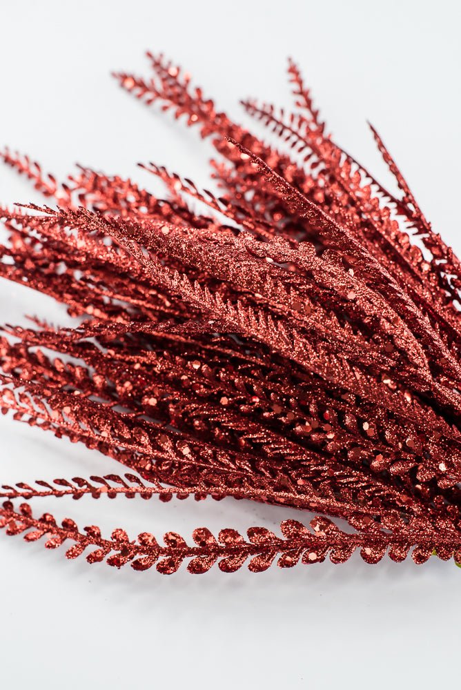 Artificial Red Glitter Mixed Button Leaves Bush - 19" - Greenery Market86928RD
