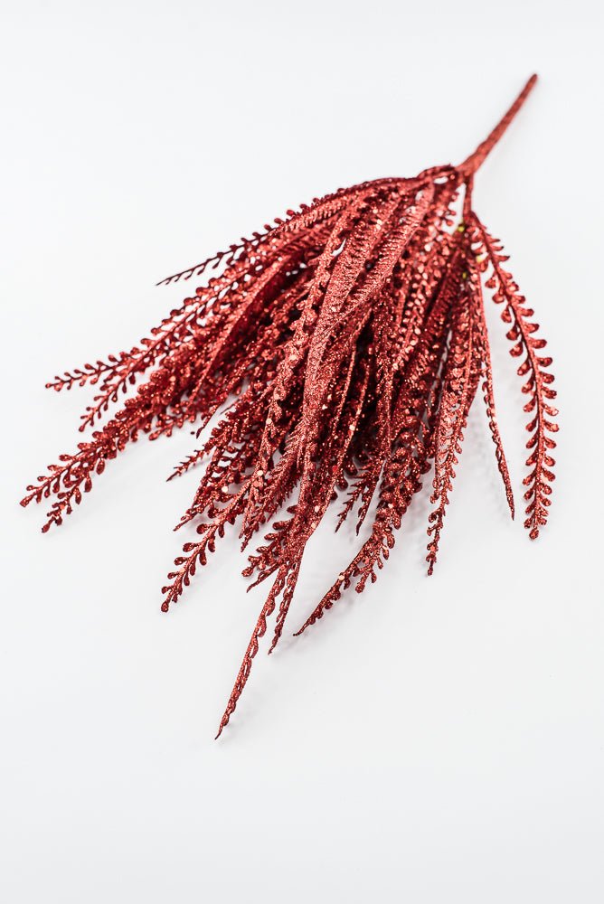 Artificial Red Glitter Mixed Button Leaves Bush - 19" - Greenery Market86928RD