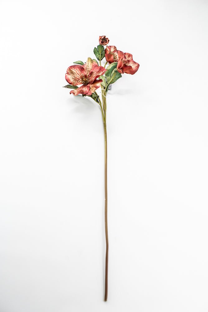 Artificial Red & Gold Glitter Helleborus Spray - 26" - Greenery MarketArtificial FloraXF692-R