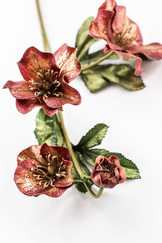 Artificial Red & Gold Glitter Helleborus Spray - 26" - Greenery MarketArtificial FloraXF692-R