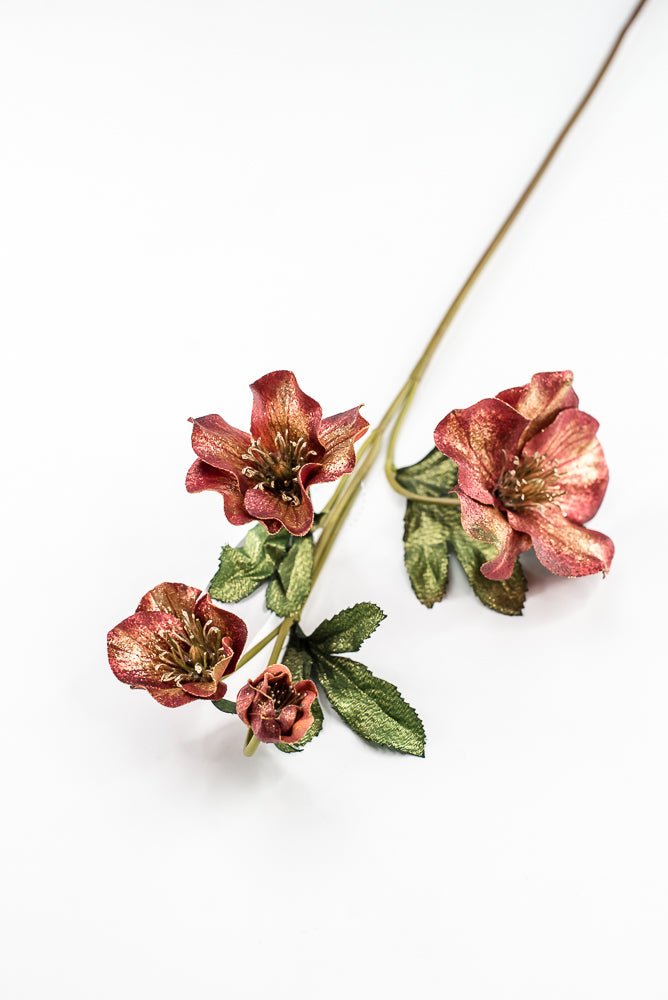 Artificial Red & Gold Glitter Helleborus Spray - 26" - Greenery MarketArtificial FloraXF692-R