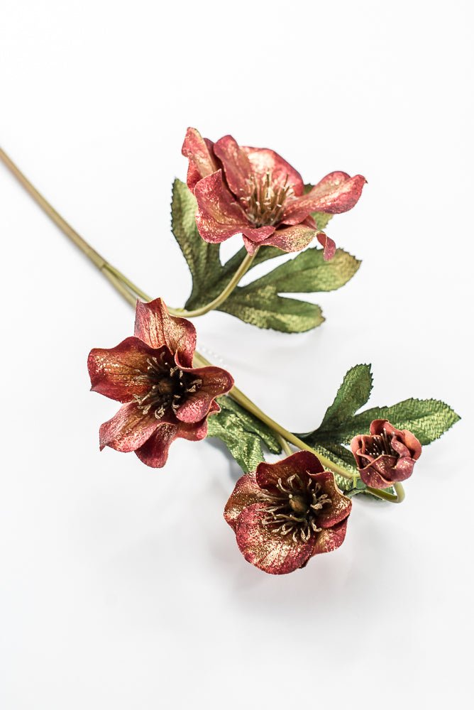Artificial Red & Gold Glitter Helleborus Spray - 26" - Greenery MarketArtificial FloraXF692-R