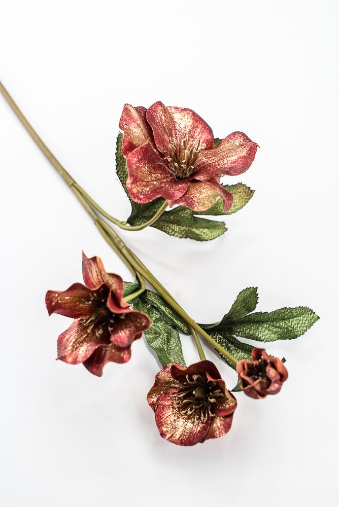 Artificial Red & Gold Glitter Helleborus Spray - 26" - Greenery MarketArtificial FloraXF692-R