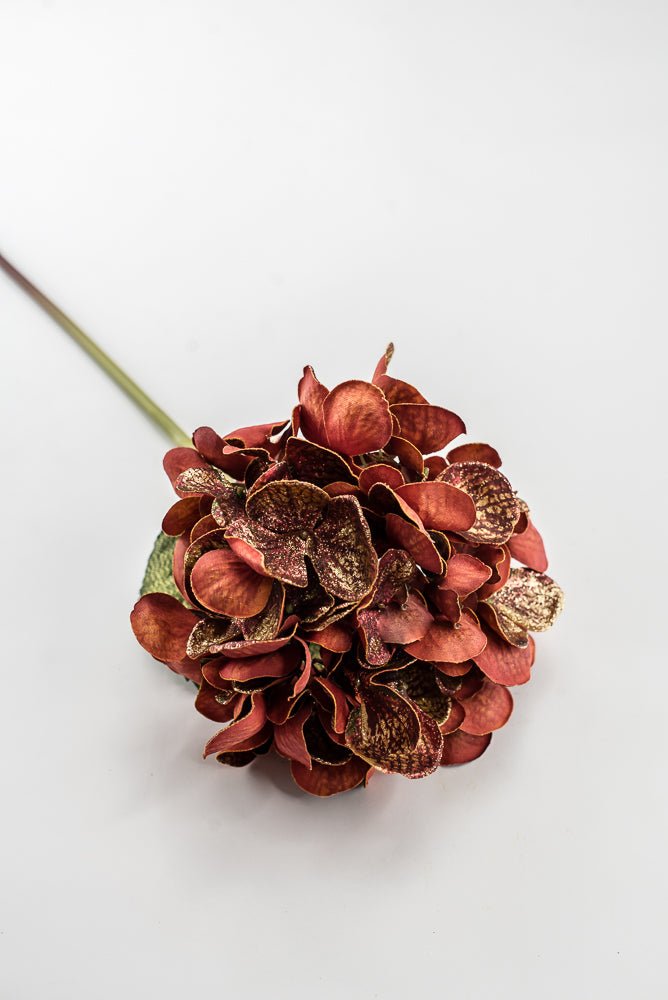 Artificial Red & Gold Glitter Hydrangea Spray - 22" - Greenery MarketArtificial FloraXF693-R