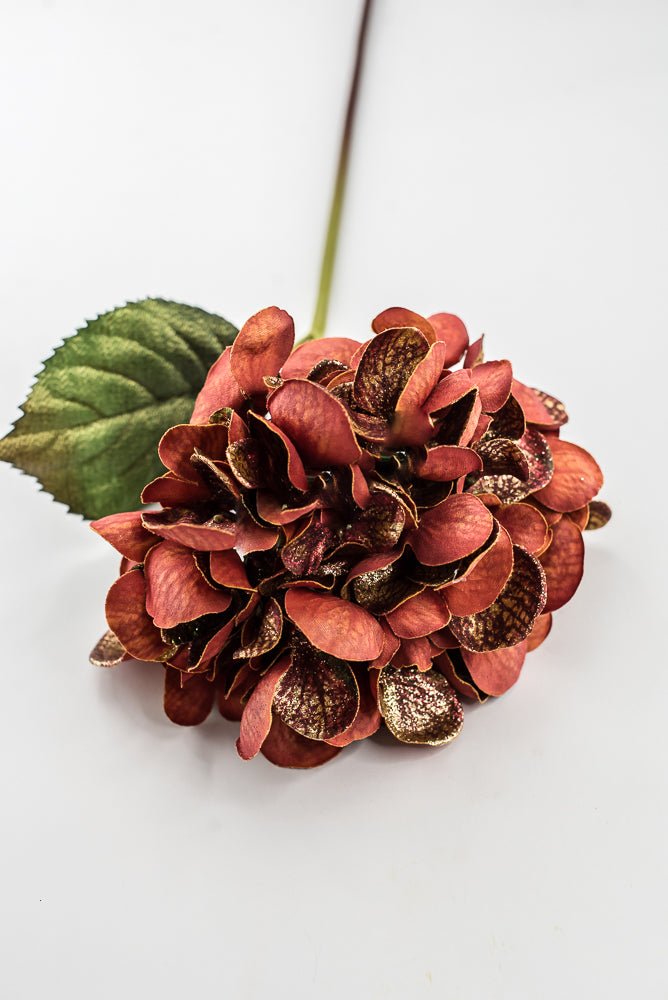 Artificial Red & Gold Glitter Hydrangea Spray - 22" - Greenery MarketArtificial FloraXF693-R