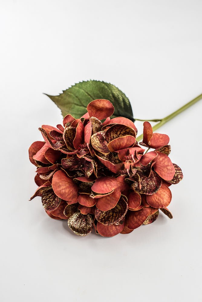 Artificial Red & Gold Glitter Hydrangea Spray - 22" - Greenery MarketArtificial FloraXF693-R