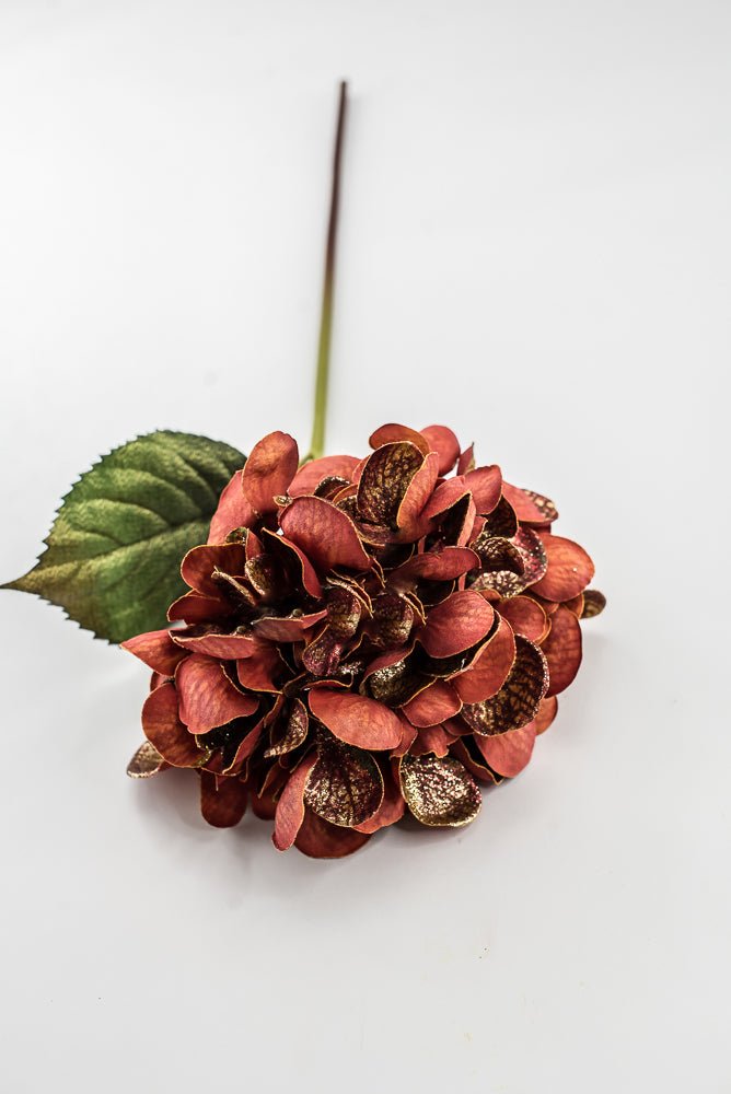 Artificial Red & Gold Glitter Hydrangea Spray - 22" - Greenery MarketArtificial FloraXF693-R
